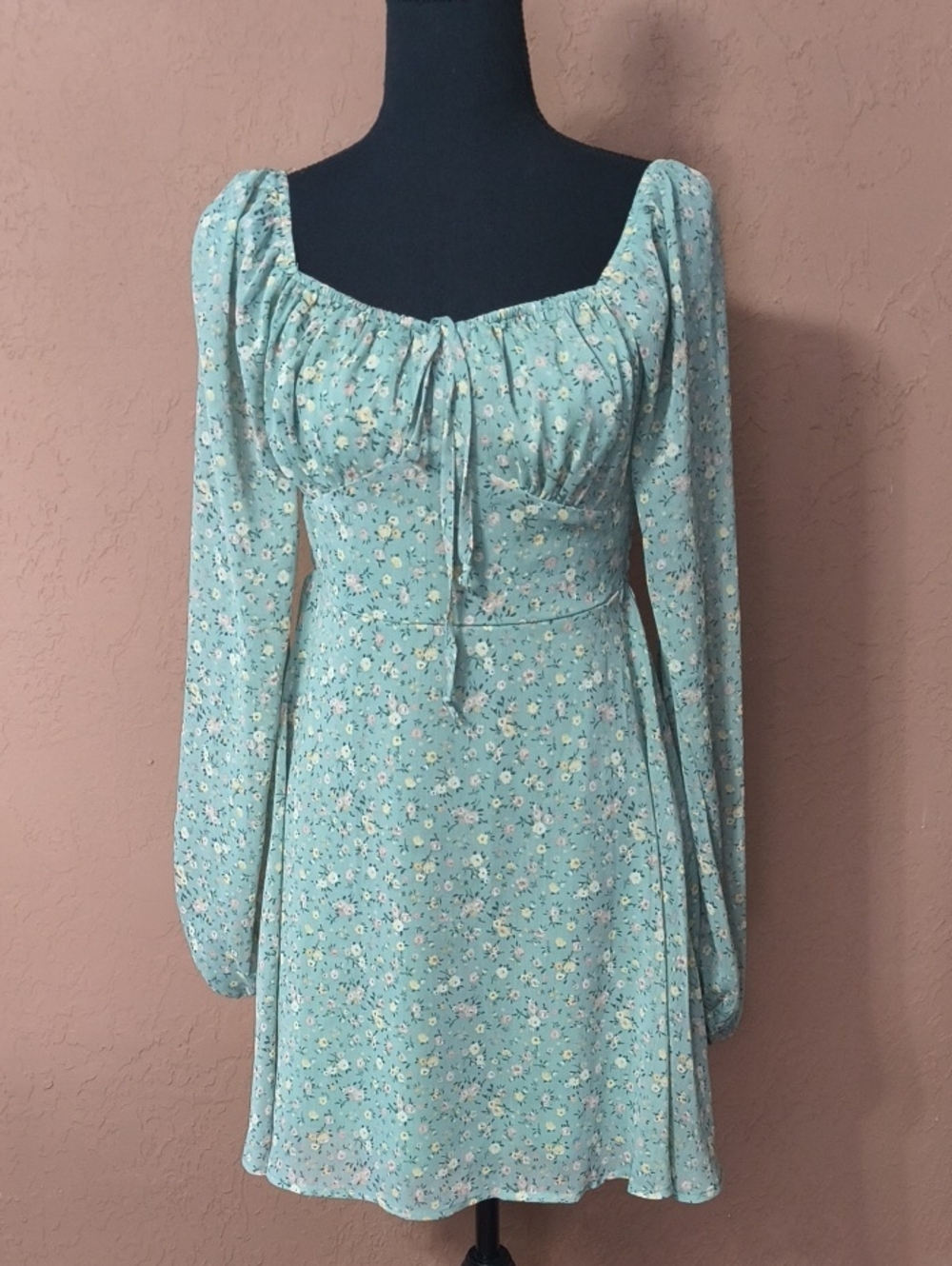 Inspired Hearts Women's Green Floral Long Sleeve Off The Shoulder Dress Size L